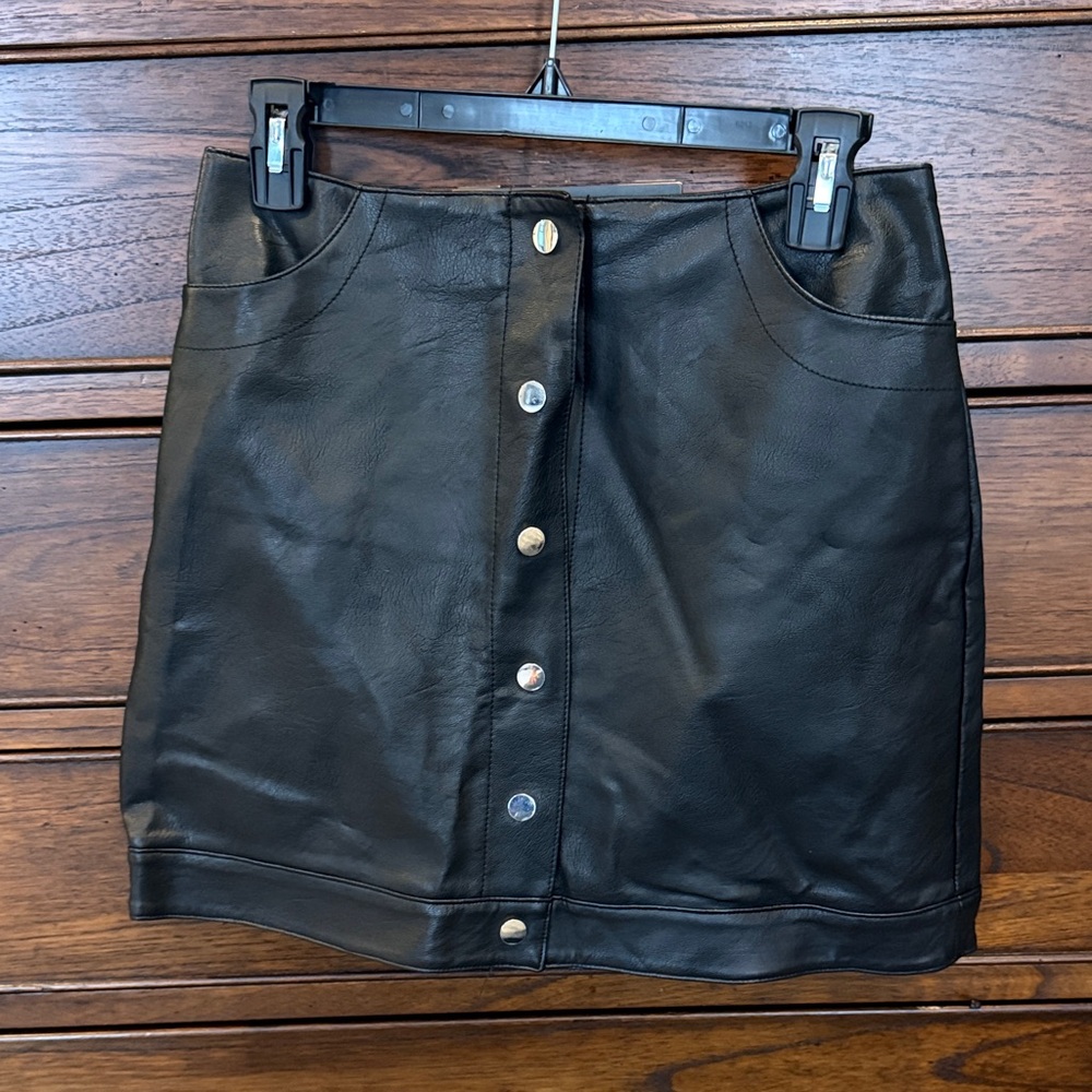 Topshop Black Leather Mini Skirt